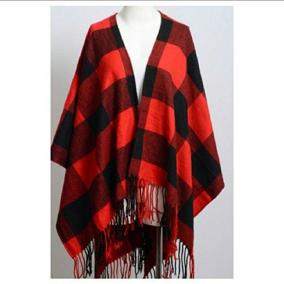 Buffalo Plaid Poncho - Picture 4 of 4