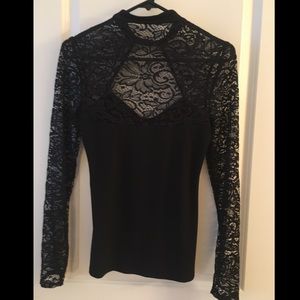 High-neck black lace Top from Express