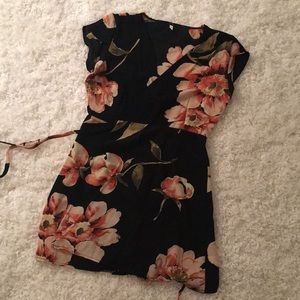Black Floral Wrap Dress