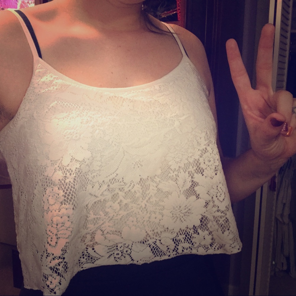 White lace floral cami crop top