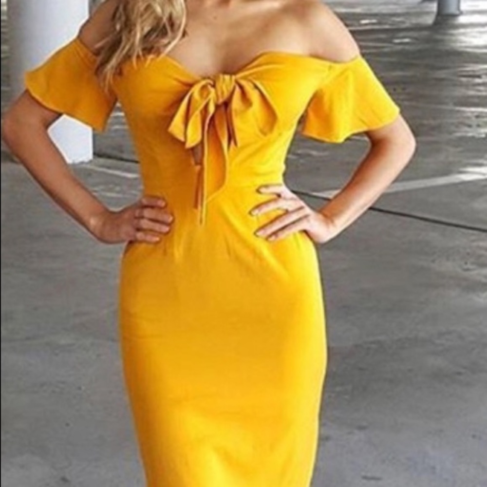 Mustard midi stretch dress