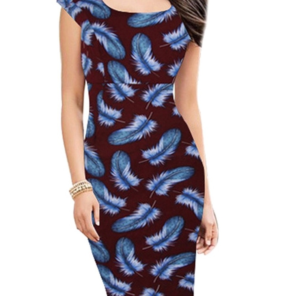 Burgundy background with blue feathers dress. - Picture 2 of 5
