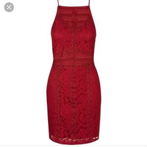 RED TOPSHOP BODYCON DRESS HIGH NECK
