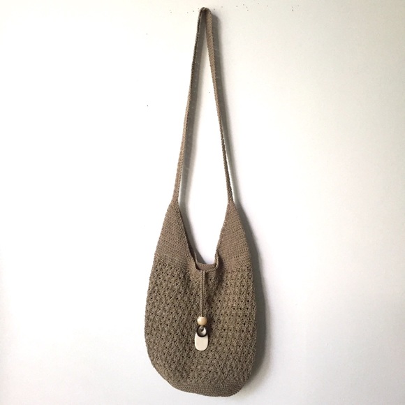Handbags - Taupe Crochet Boho Shoulder Bag Purse