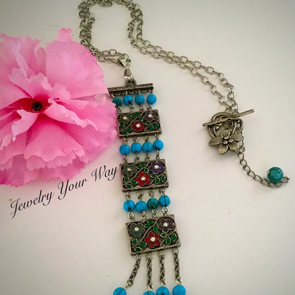 Hippie Festival Necklace, Turquoise Tassels
