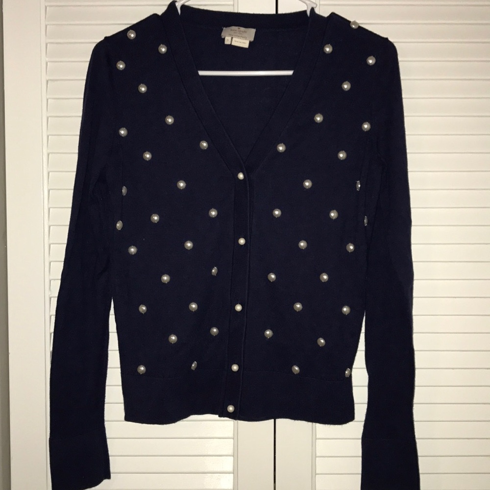 Kate Spade Navy Cardigan with Faux Pearls sz Sm