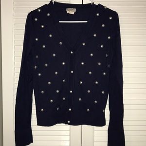 Kate Spade Navy Cardigan with Faux Pearls sz Sm