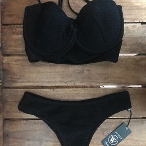 WILDFOX Black Crochet 2-Piece Bustier Bikini Sm
