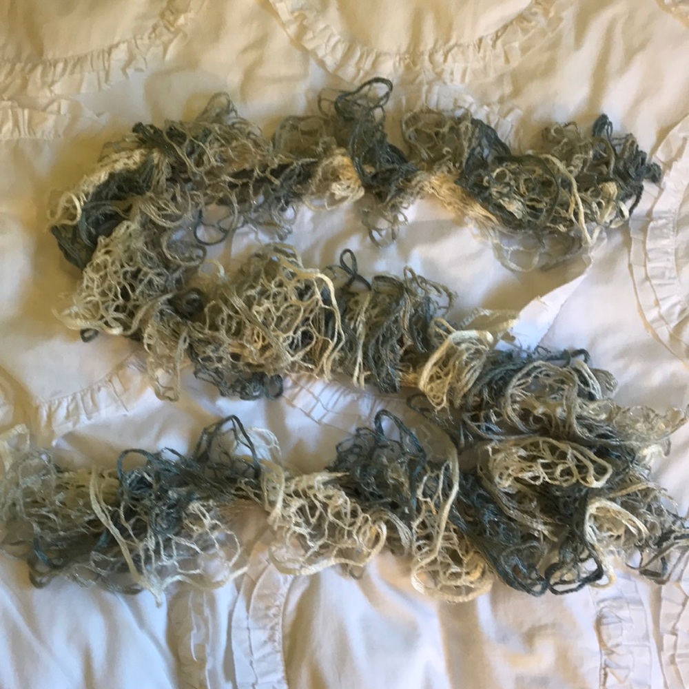 blue and grey hand made knit scarf