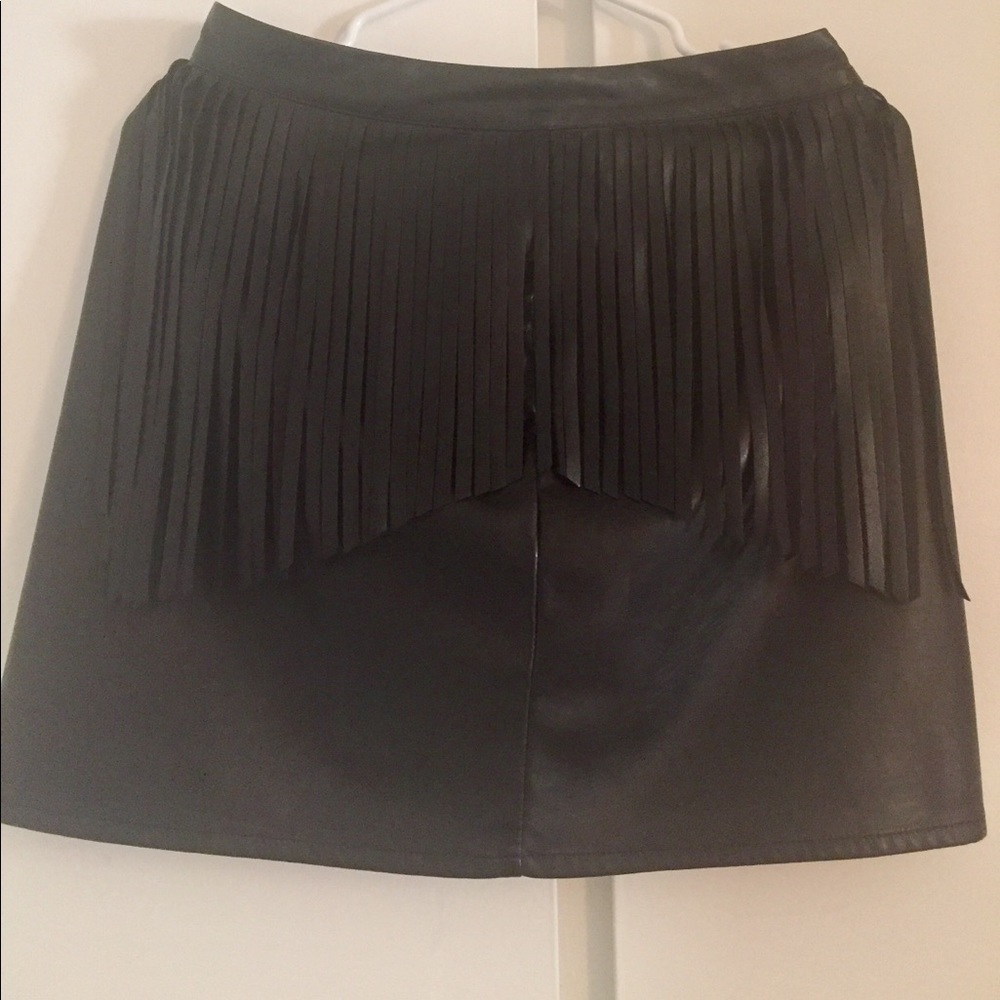 Faux Leather Fringe High Waist Mini Skirt