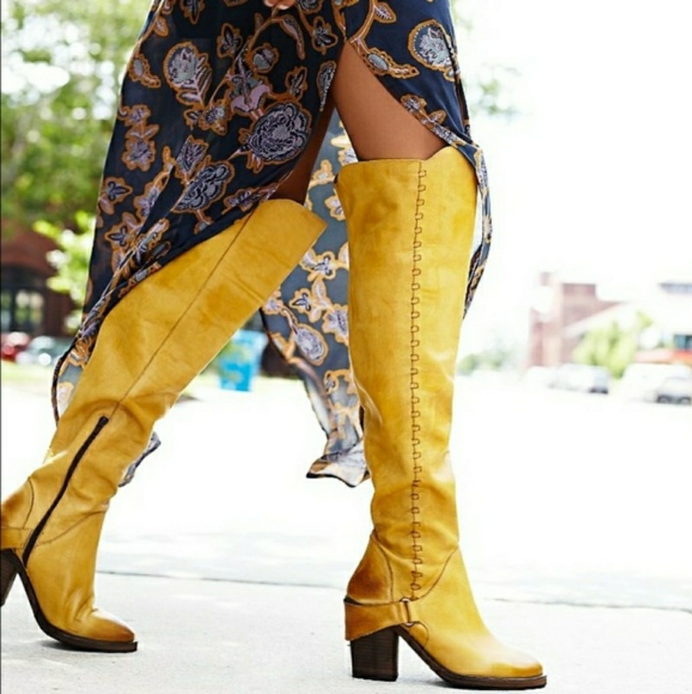 FREE PEOPLE AUBURN TAN OVER KNEE BOOTS SZ 7