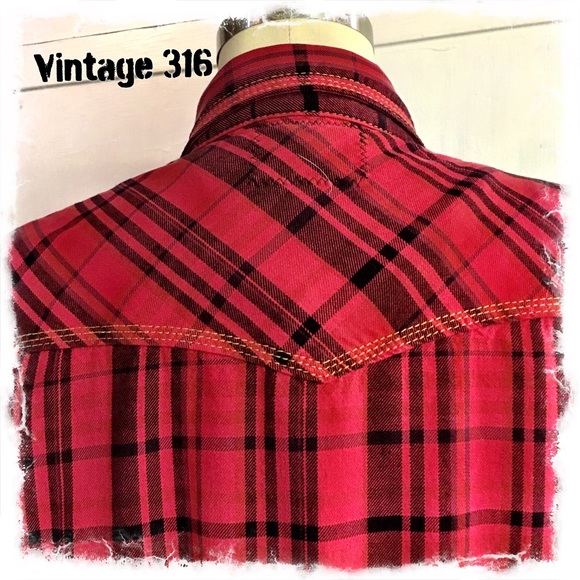 Altered•Upcycled Red Plaid Flannel with Ruffles - Picture 6 of 7