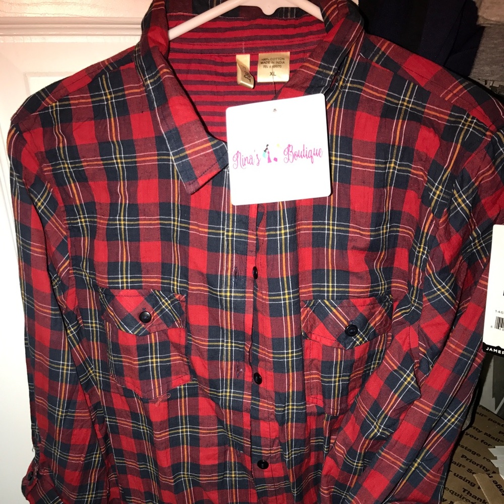 ''Tis the season for plaid/ Ladies button up/XL