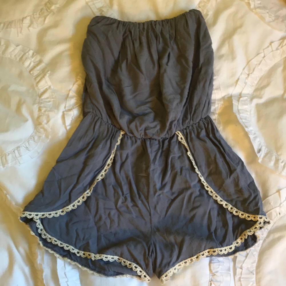 blue grey romper with lace