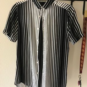 Topman Button Up Shirt Black/White Stripes