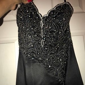 Long elegant gown black embroidered prom dress