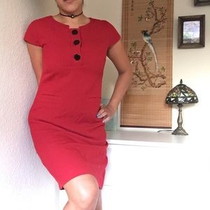 ANN TAYLOR Wool Red Dress with Large Black Buttons