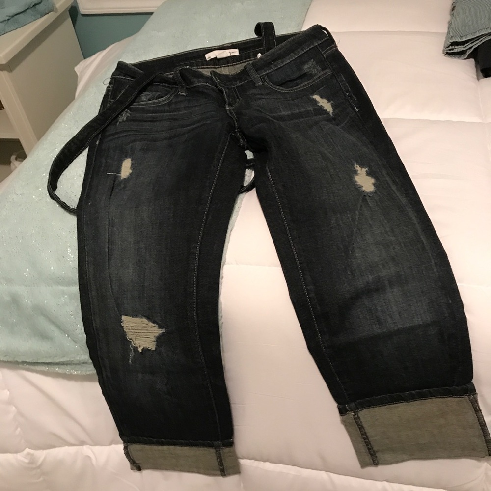 Jean capris with suspenders