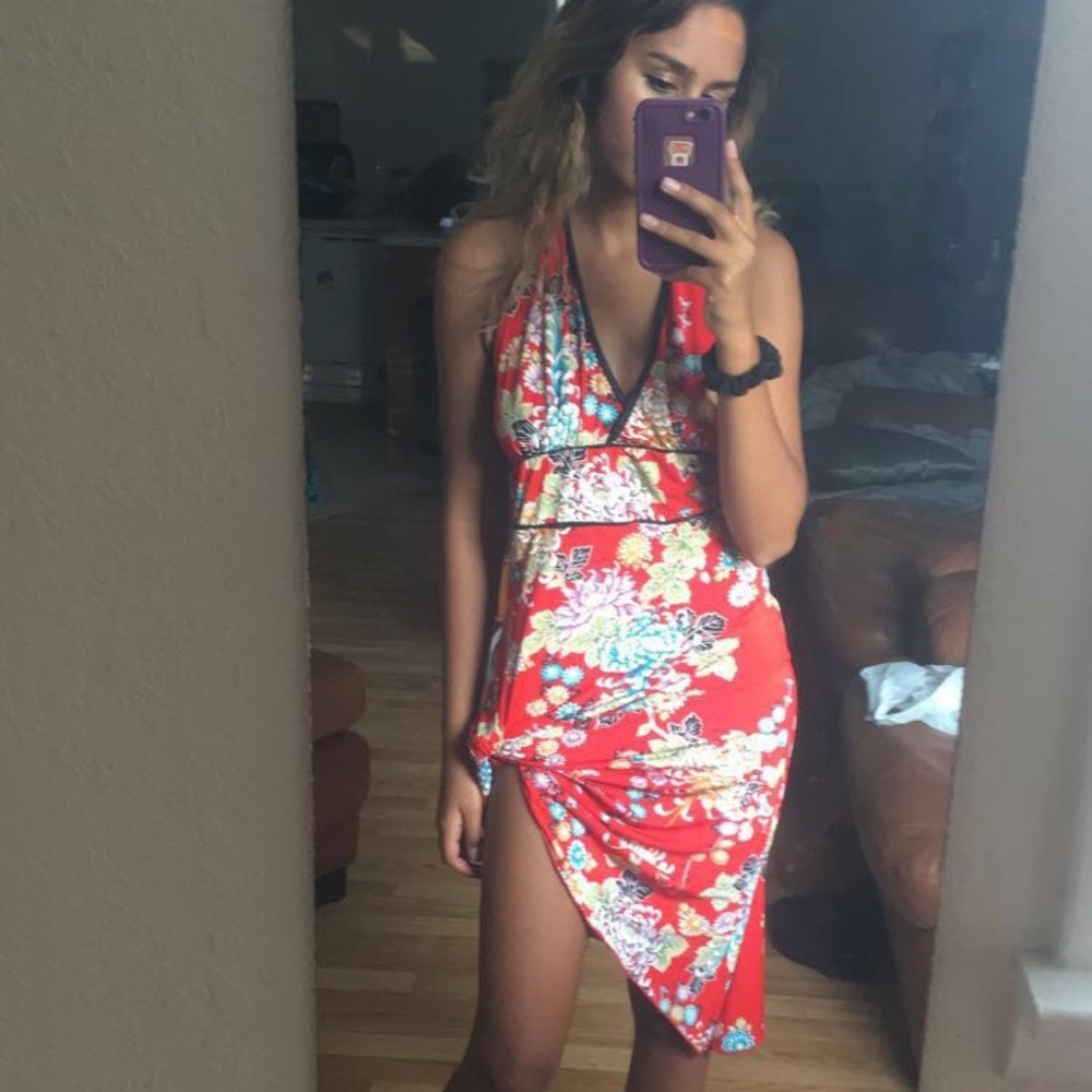 Red patterned dress