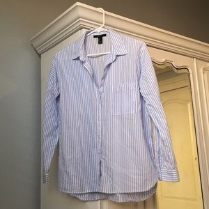 Blue and white pinstriped button up