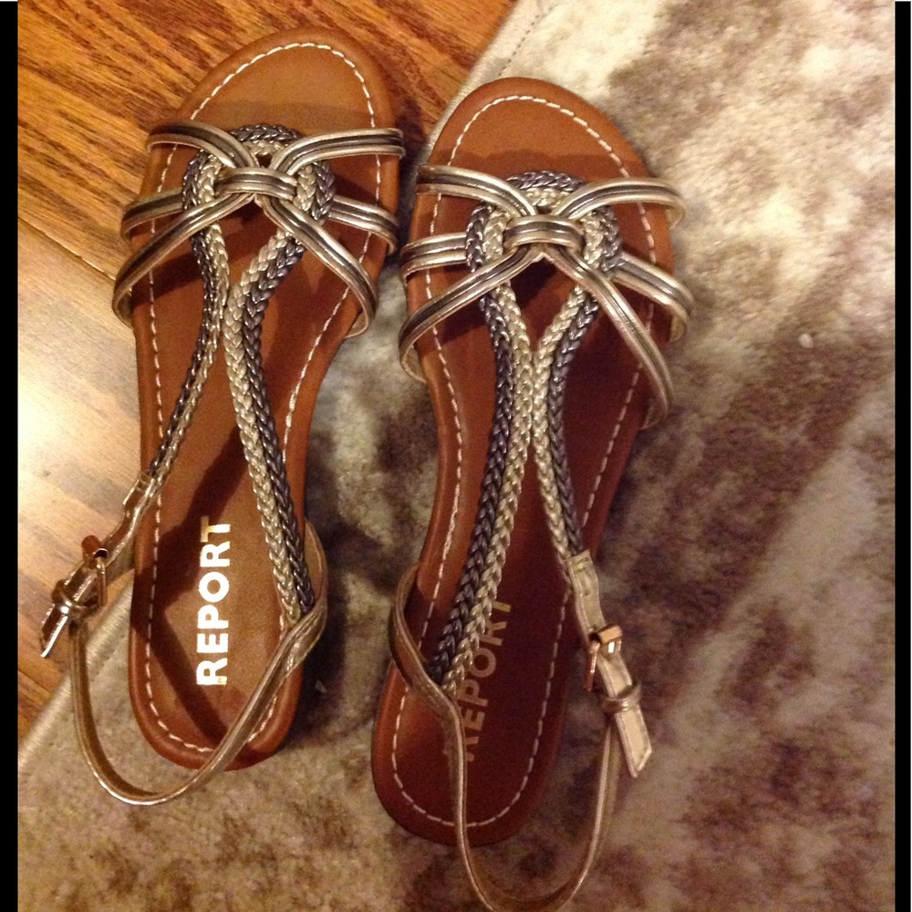 Report gold & silver sandals, size 6 1/2
