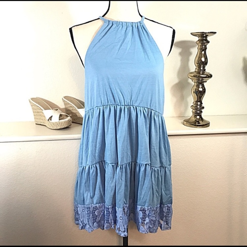 Tiered Blue Lace Dress Coverup - Picture 4 of 5