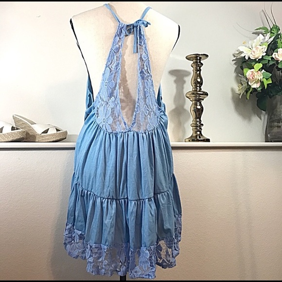 Tiered Blue Lace Dress Coverup - Picture 3 of 5