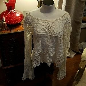 Crocheted Lace Cream Top