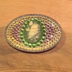 Vintage cameo pink green belt buckle