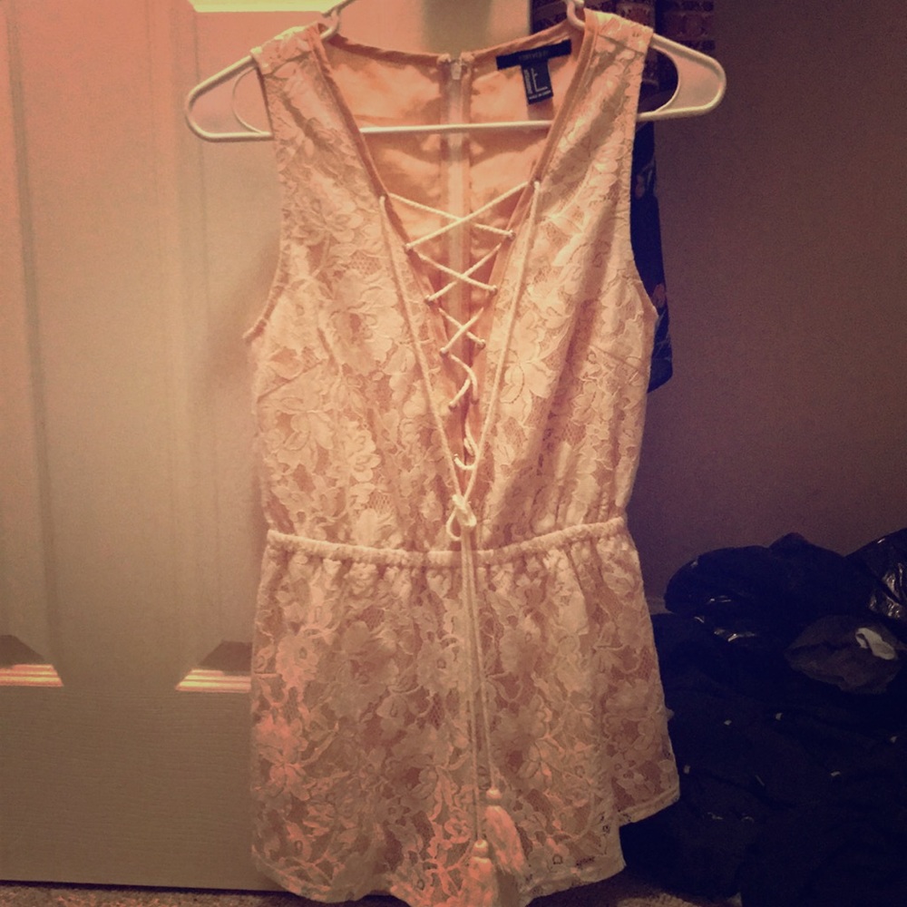 White lace with pink under ROMPER