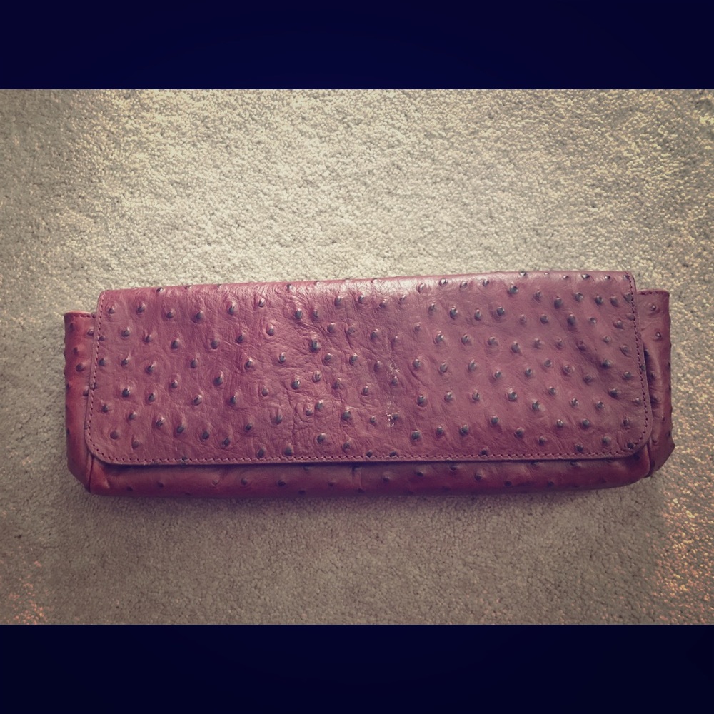 Genuine ostrich oxblood clutch