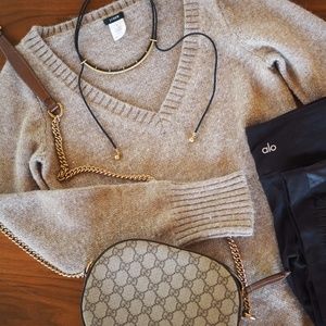 J. Crew Gold Metallic V-Neck Sweater