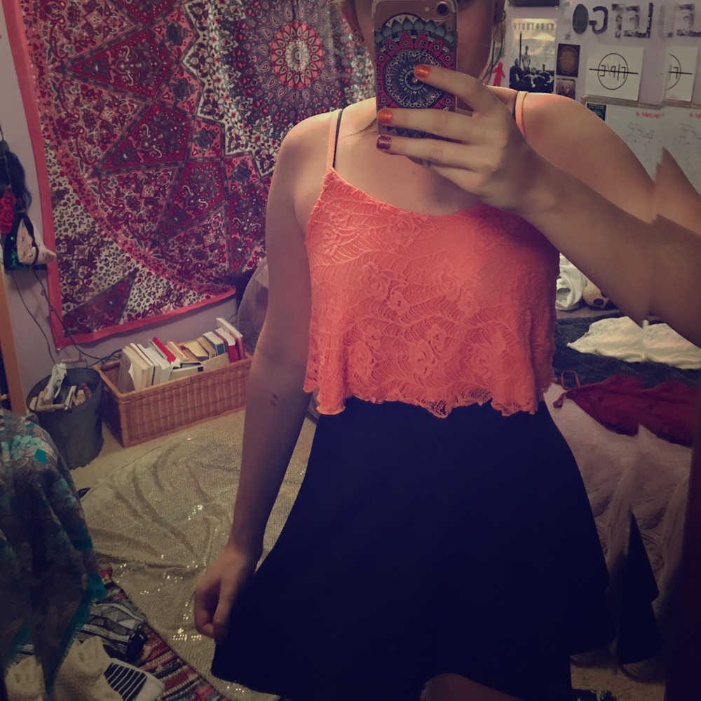 peach lace crop cami top