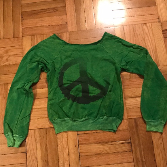 Off shoulder sweatshirt with peace sign back - Picture 1 of 3