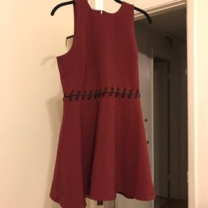 Red lace up detail mini dress