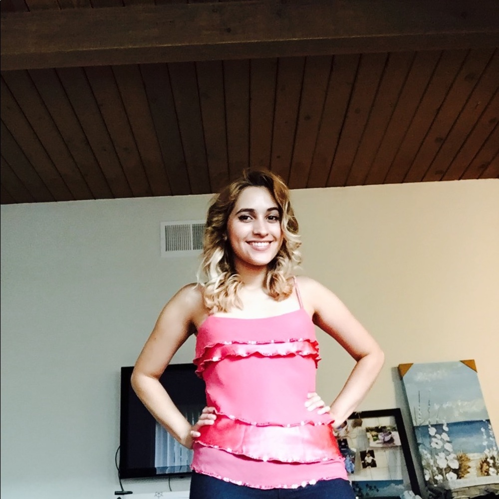 100% silk pink vintage Bebe blouse