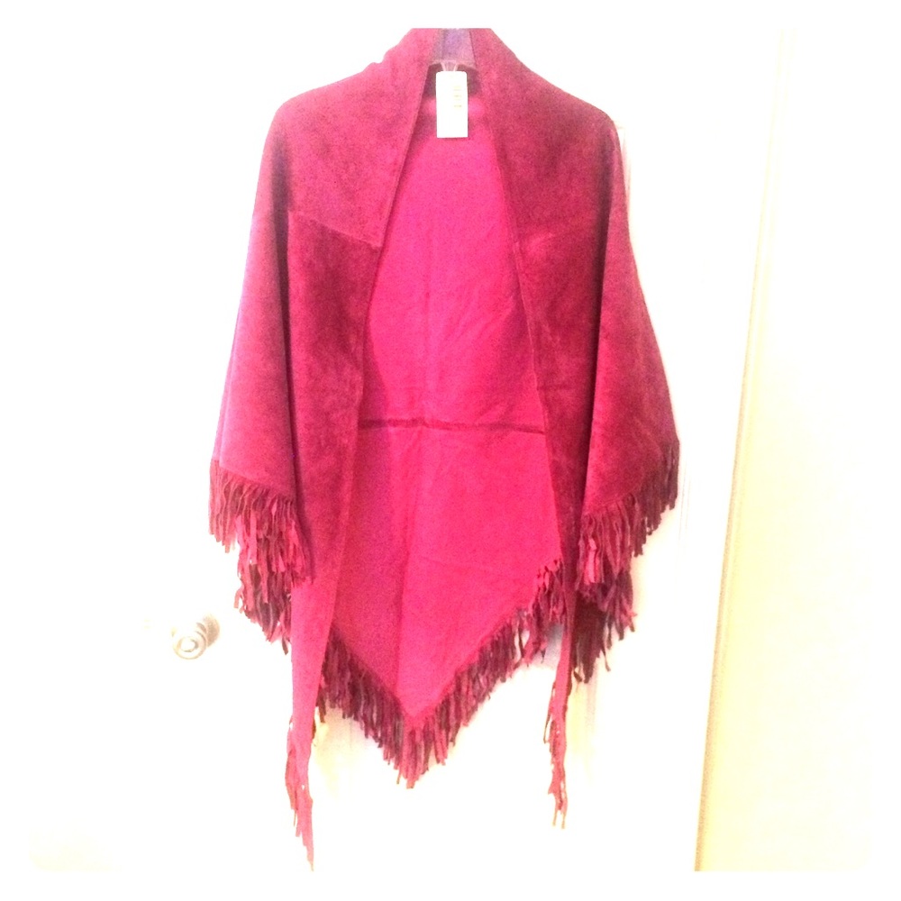 Chico's 100% Fuchsia Leather Cape Fringed (1 sz)