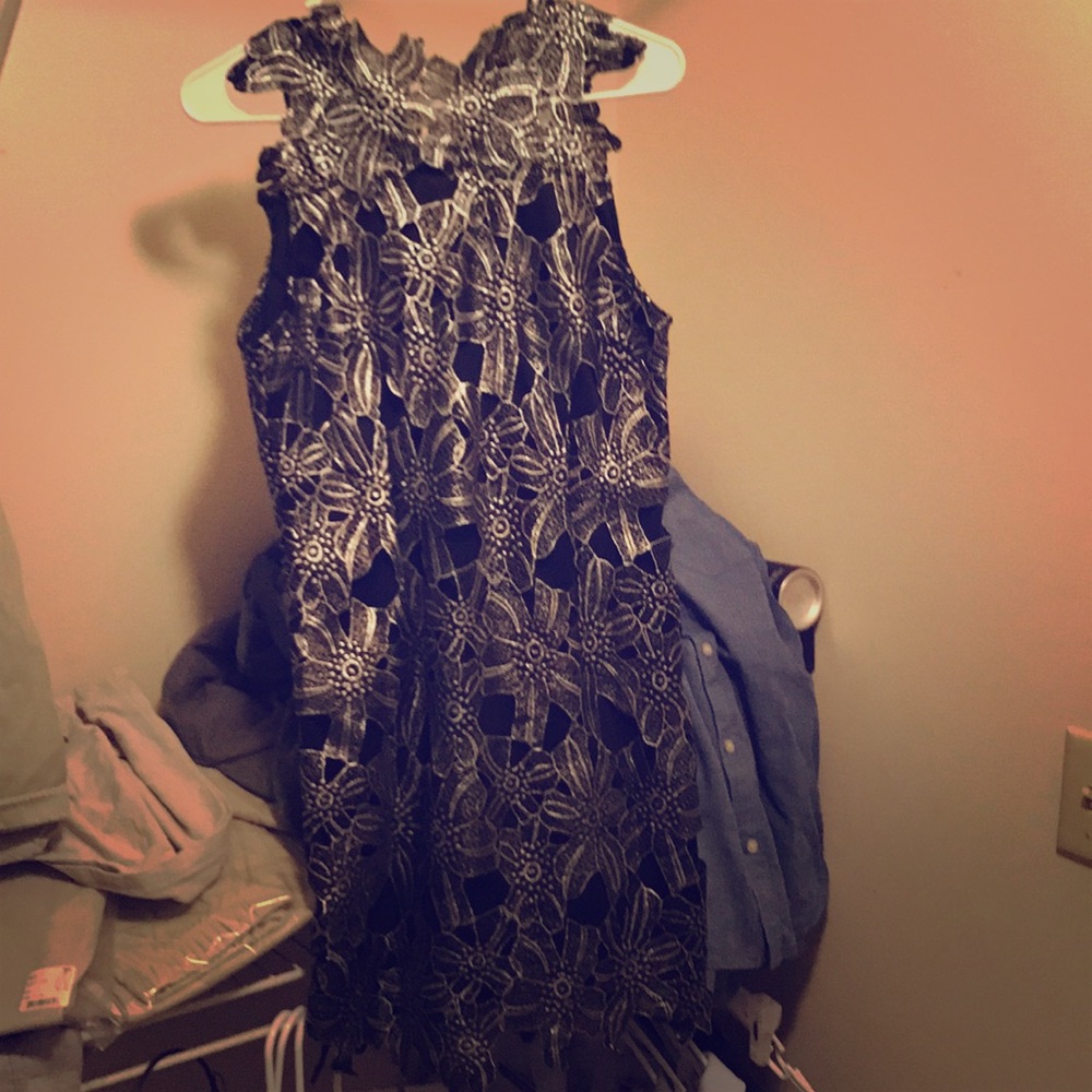 Metallic silver and black above the knee dress