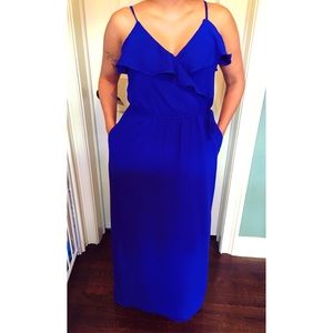 Royal blue maxi dress with ruffles