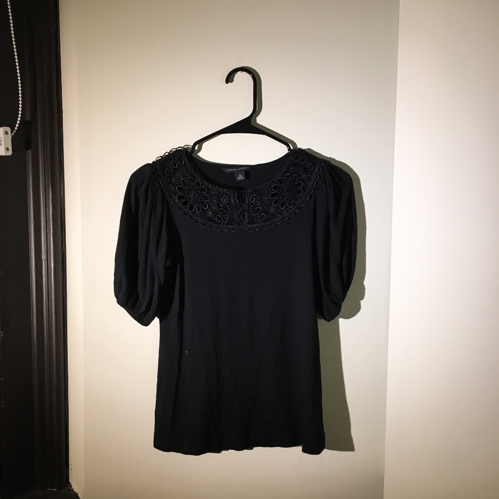 Xs black quarter sleeve top with lace design colla