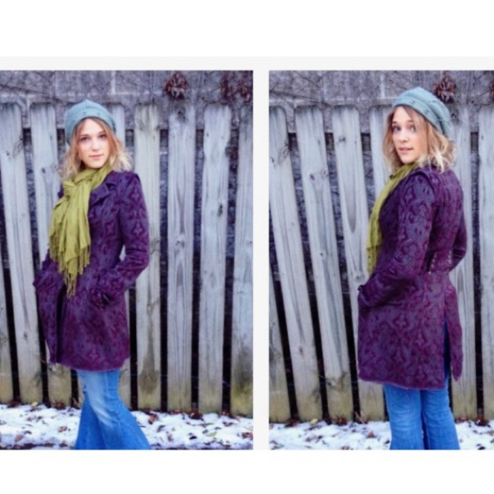 Free People ✨🌿 Boho Chic Purple Brocade Coat