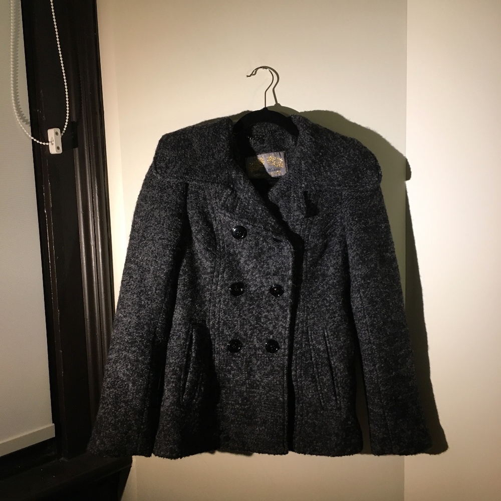 Sz small dark gray salt & pepper pea coat