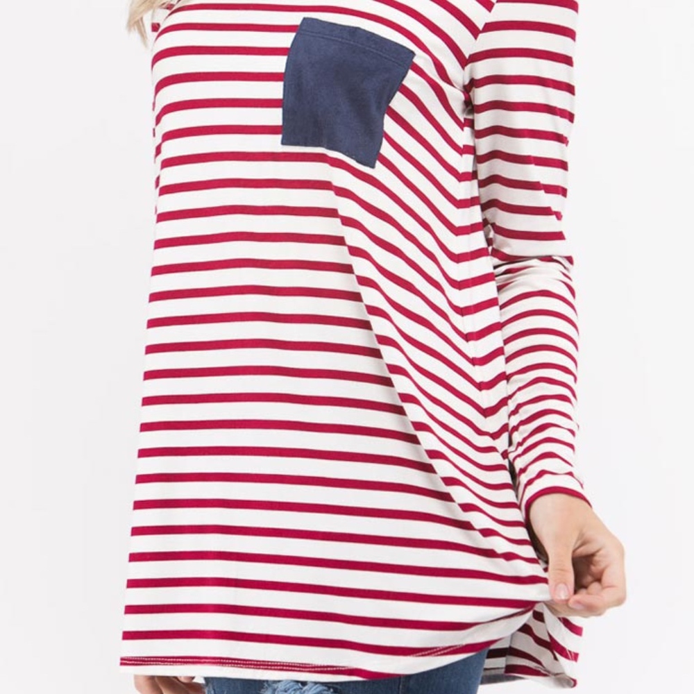 Red Striped -Elbow Patch Top - Picture 2 of 3