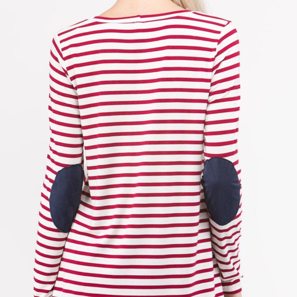 Red Striped -Elbow Patch Top - Picture 3 of 3