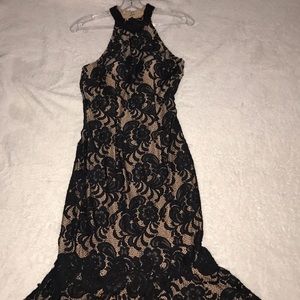 Long gown lace dress (black and nude)