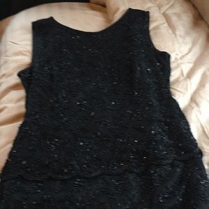 Black gown with sequin lace overlay