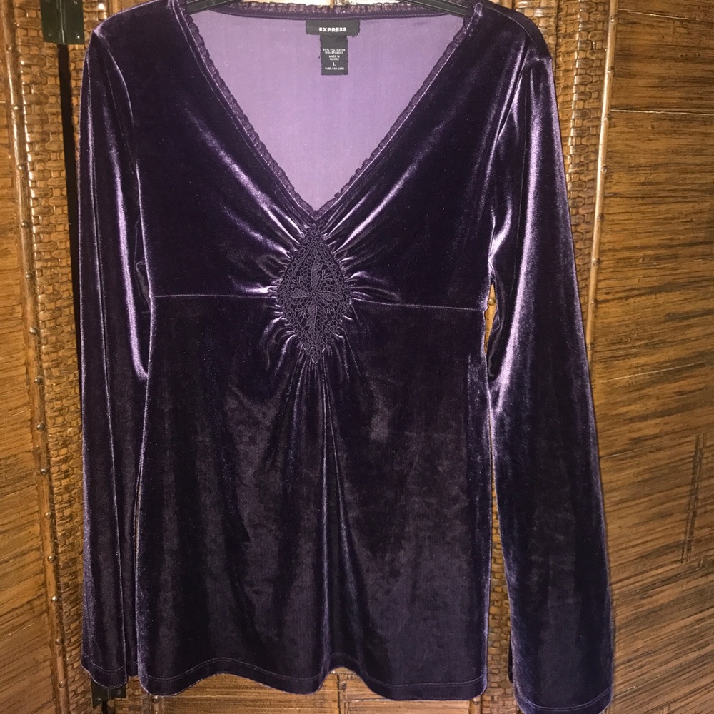 Express Purple Velvety Bell Sleeved Blouse, Large