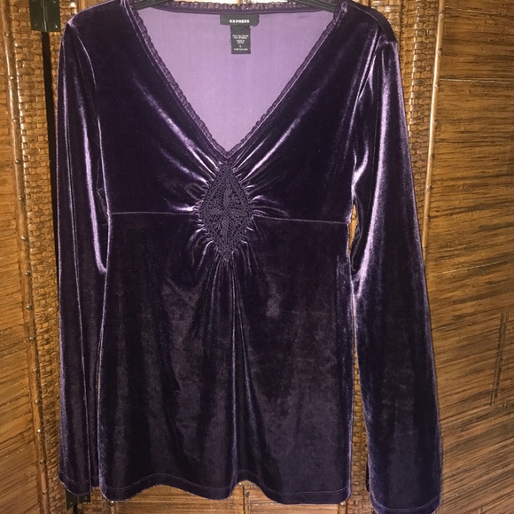 Express Purple Velvety Bell Sleeved Blouse, Large - Picture 1 of 8
