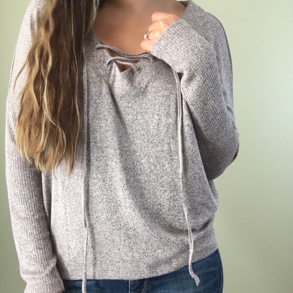 Genoa Lace Up Luxe Comfy Sweater - 1 SMALL LEFT - Picture 2 of 7