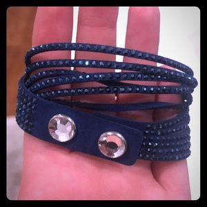 Blue Swarovski crystal suede bracelet